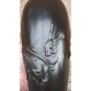 Japanese Bronze Vase By Hidenao, Japan Meiji Era