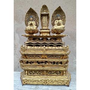 Gilded Wooden Altar From The Nichiren School With Two Buddhas, Japan, Meiji Era