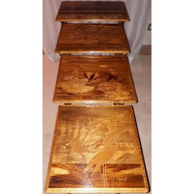 Set Of 4 Gallé Nesting Tables With Dragonfly Decor