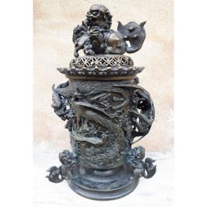 Large Japanese Incense Burner In Bronze, Japan Meiji Era