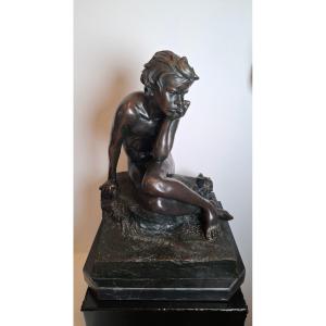 “the Childhood Of Cain” Bronze By Antonio Texeira Lopez
