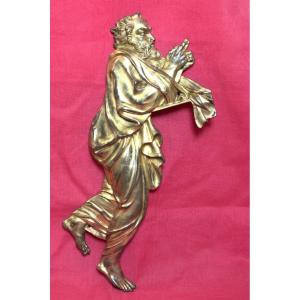 Large Gilded Bronze Bas-relief - Saint Apostle In Prayer - 19th Century - Religious Plaquette
