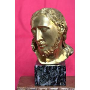Gilded Bronze Bust Of Christ - Medieval Style - After Herlufsholm Christ - 20th Century  