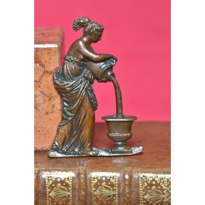 Miniature Bronze Bas-relief - Woman In Antique Style - 19th Century - Sculpture 19