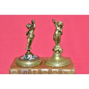 Pair Of Putti - Bronze Statuette - 19th Century - Louis XVI Style - Cherub Sculpture 