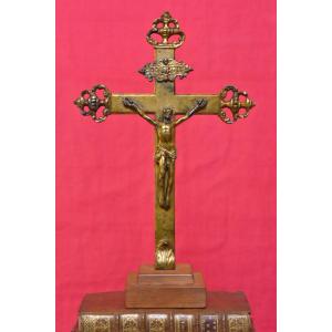 Gilt Bronze Crucifix - 18th Century - Christ Cross Religion Sculpture 18