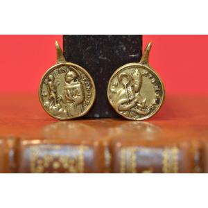 2x Small Rosary Medal - Bronze - 17th Century - Saint Anthony Haute Epoque Religion