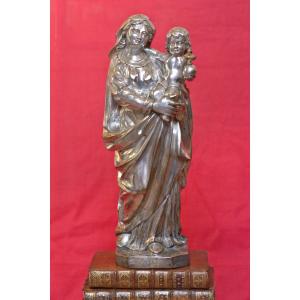 Large Virgin And Child 32 Cm - Silvered Bronze - 19th Century Sculpture Religion Statue