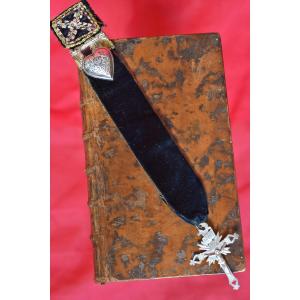 Breton Jeannette Cross - Solid Silver - 19th Century - Heart Velvet Ribbon Brittany