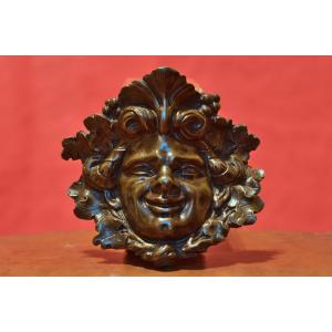 Bronze Mascaron - 19th Century - Grotesque Head - Furniture Ornament Sculpture Statuette