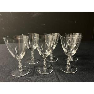 Set Of 6 Lalique France Crystal Wine Glasses, Guebwiller Model