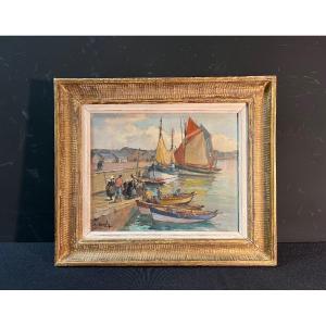 Oil On Canvas - Concarneau - Return From Fishing By André Demoly (1889-1961)