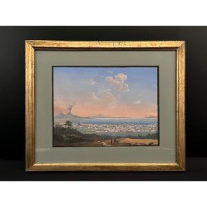 View Of Naples From The Posillipo Hill - Neapolitan Gouache 