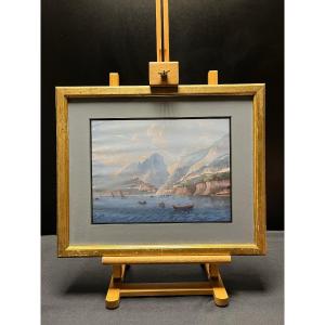 Gouache Painting Known As "napolitan" Depicting One Of The Villages Of The "cinque Terre"