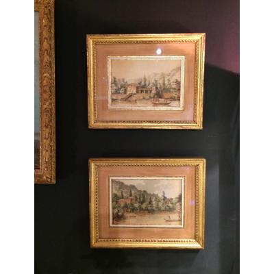 Pair Of Watercolors "campaign Scenes"