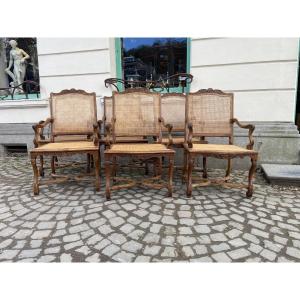 Set Of 6 Caned Regency Armchairs