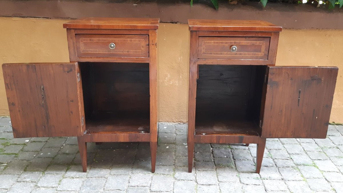 Coppia comodini antichi emiliani del '700 Luigi XVI filettati-photo-2