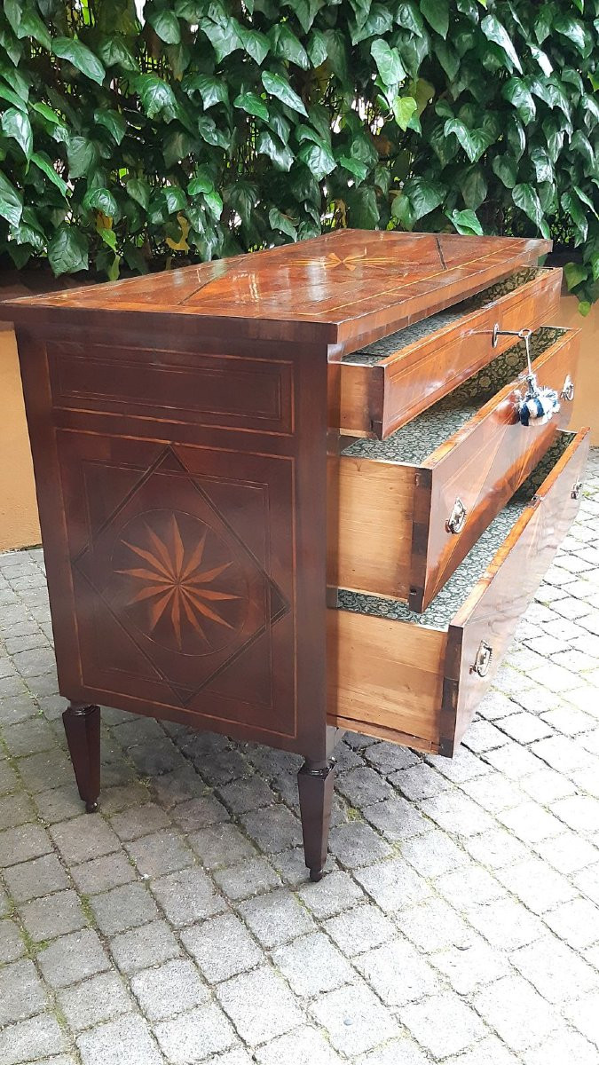 Comò cassettone antico Luigi XVI del '700 lastronato ed intarsiato-photo-4