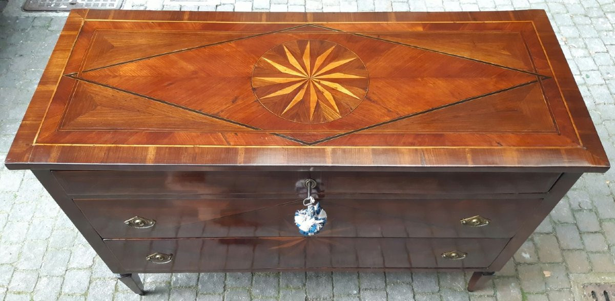 Comò cassettone antico Luigi XVI del '700 lastronato ed intarsiato-photo-1
