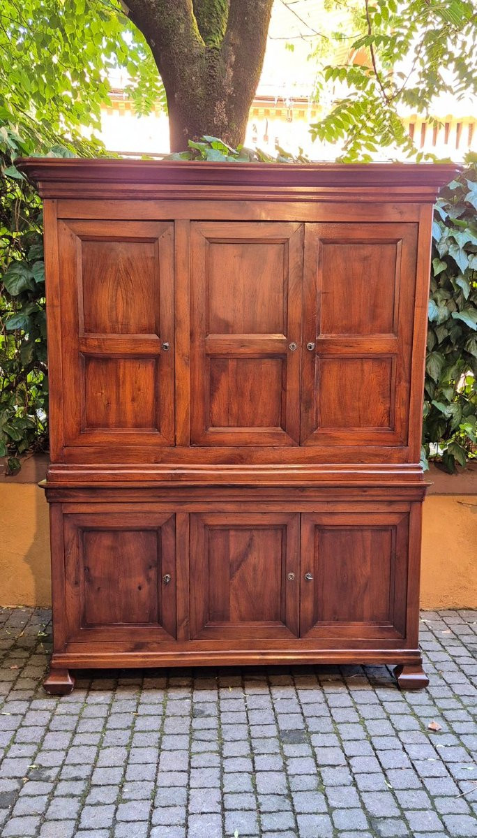 Credenza antica doppio corpo pannellata a 3 ante in noce-photo-2