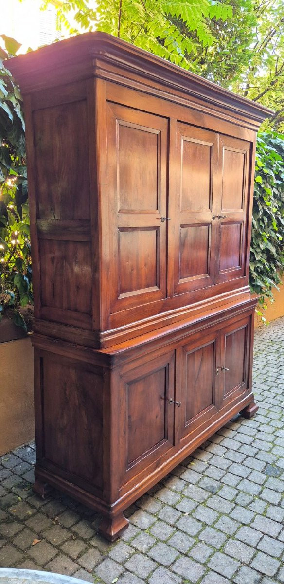 Credenza antica doppio corpo pannellata a 3 ante in noce-photo-3