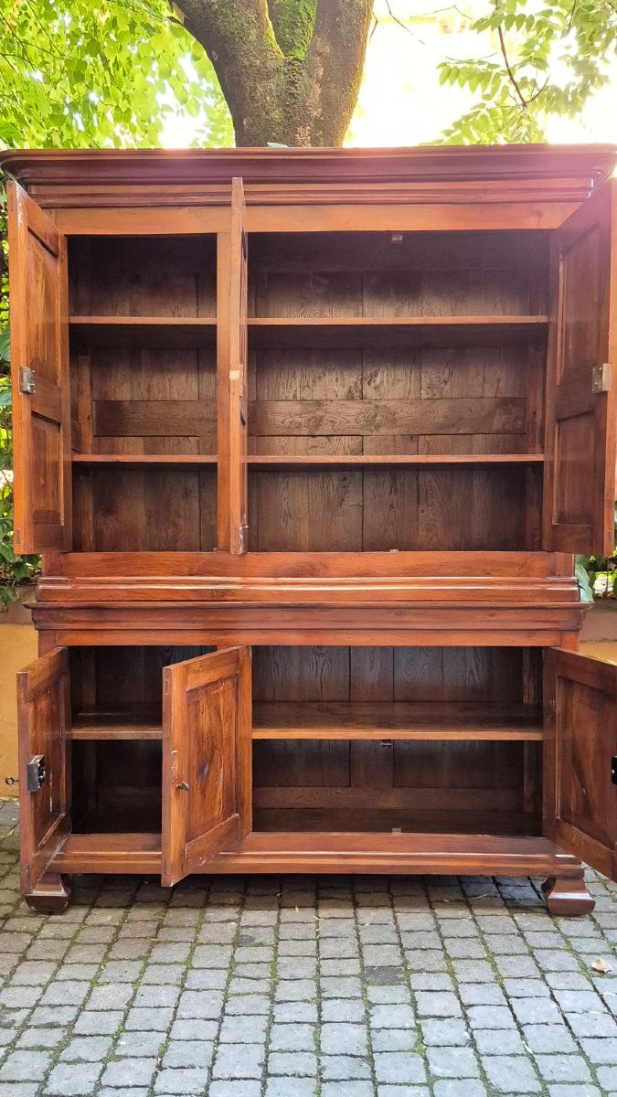 Credenza antica doppio corpo pannellata a 3 ante in noce-photo-4