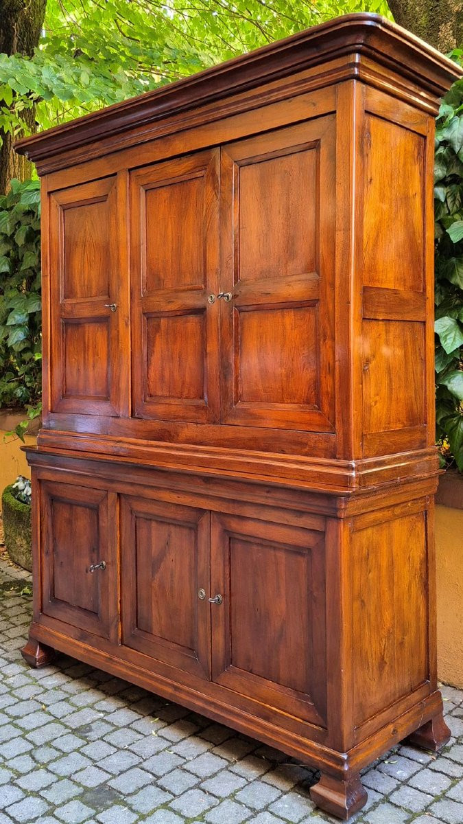 Credenza antica doppio corpo pannellata a 3 ante in noce-photo-1