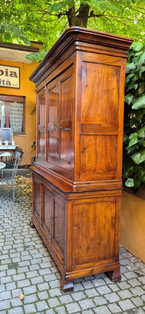Credenza antica doppio corpo pannellata a 3 ante in noce-photo-3