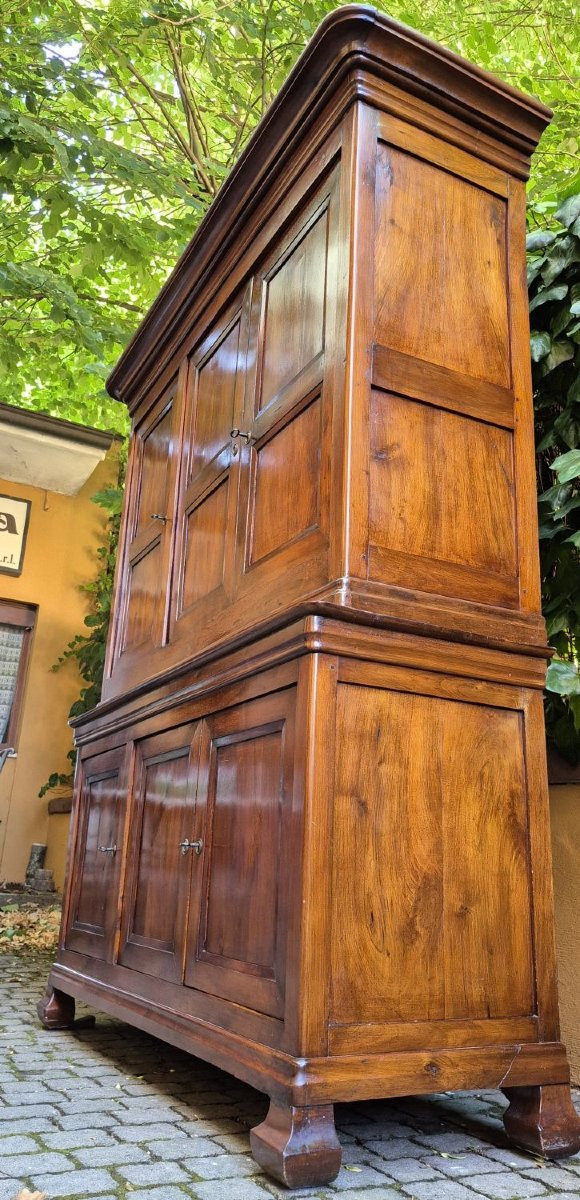 Credenza antica doppio corpo pannellata a 3 ante in noce-photo-4
