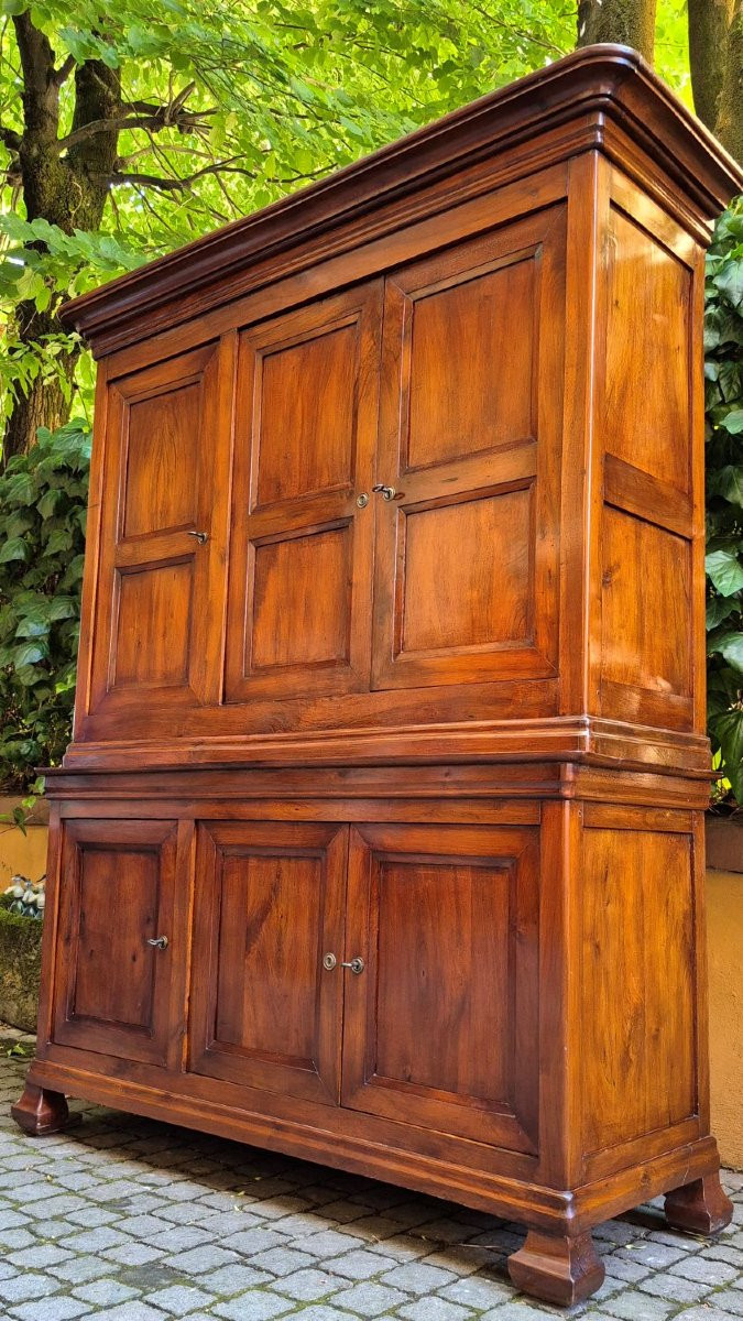 Credenza antica doppio corpo pannellata a 3 ante in noce-photo-5