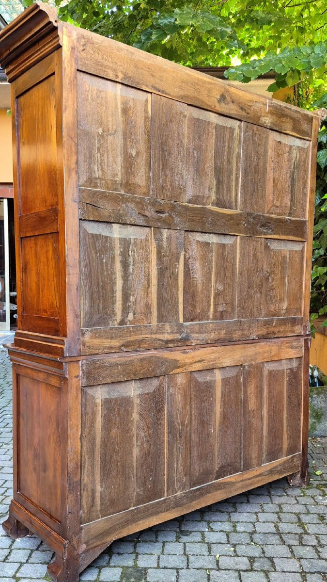 Credenza antica doppio corpo pannellata a 3 ante in noce-photo-6