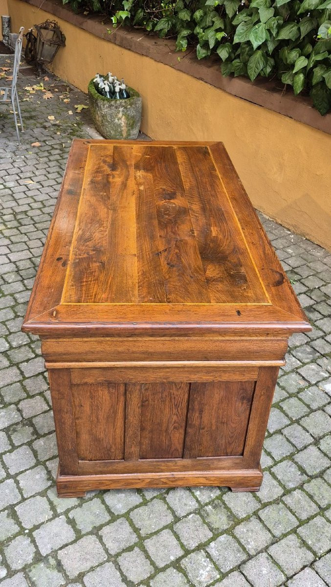 Srivania antica da centro con "gola" e piano filettato-photo-4