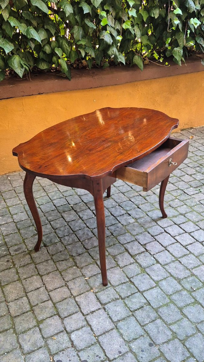 Tavolino scrittoio antico mosso lastronato noce-photo-3