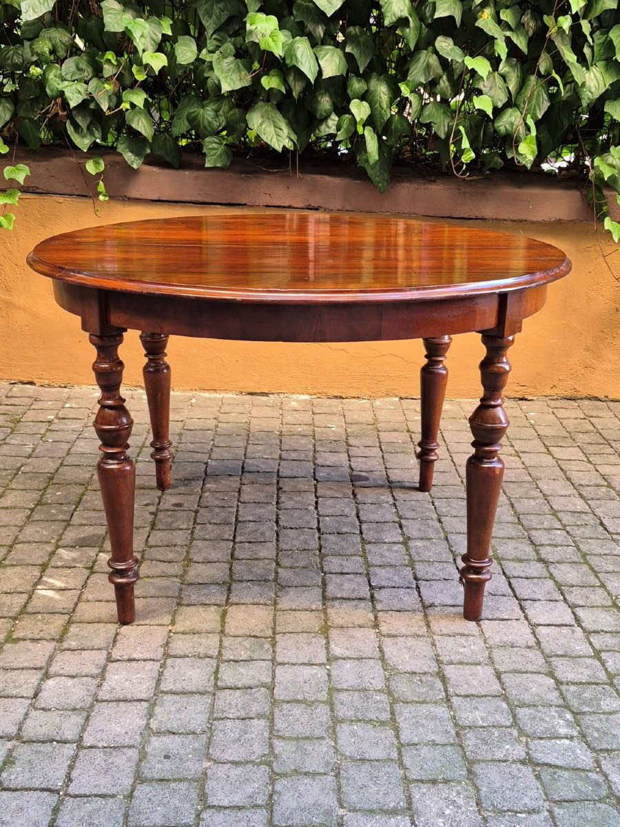 Tavolo tondo antico allungabile dell'800 in noce-photo-2
