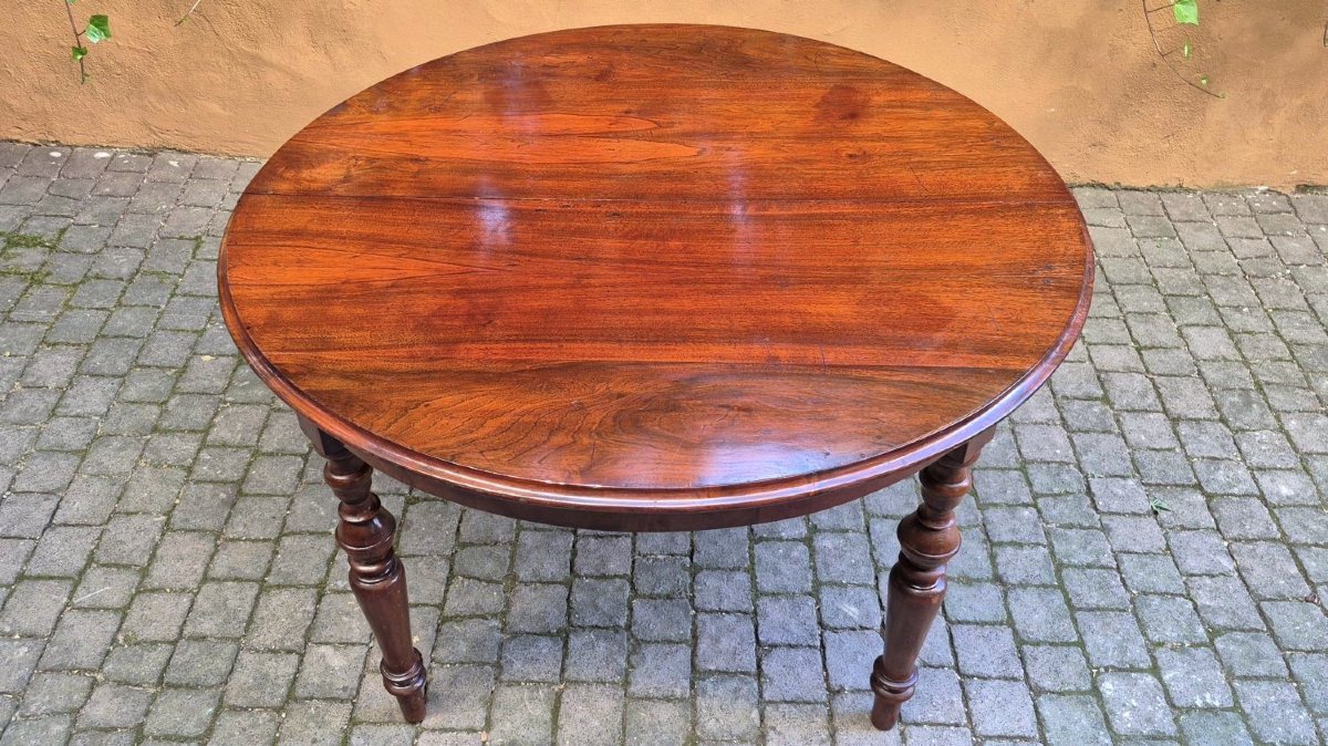 Tavolo tondo antico allungabile dell'800 in noce-photo-3