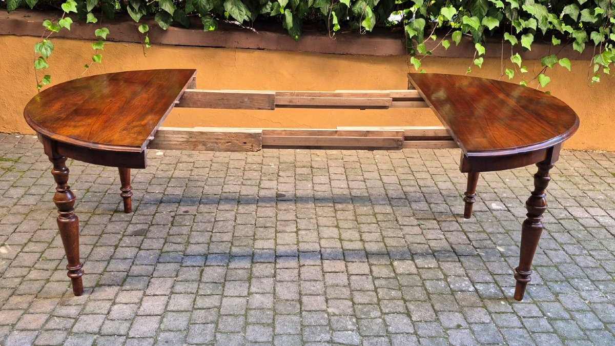 Tavolo tondo antico allungabile dell'800 in noce-photo-4