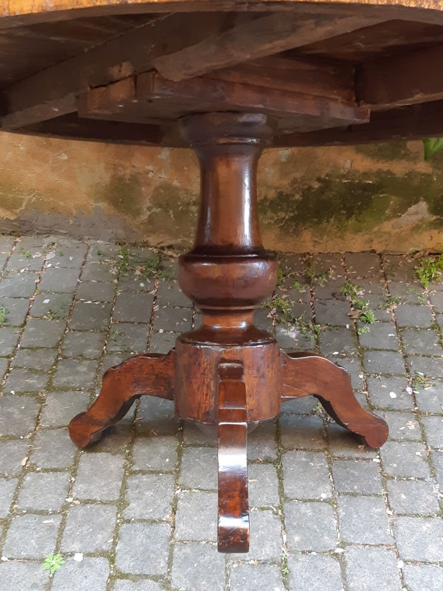 Tavolo tondo antico emiliano lastronato a spicchi-photo-2