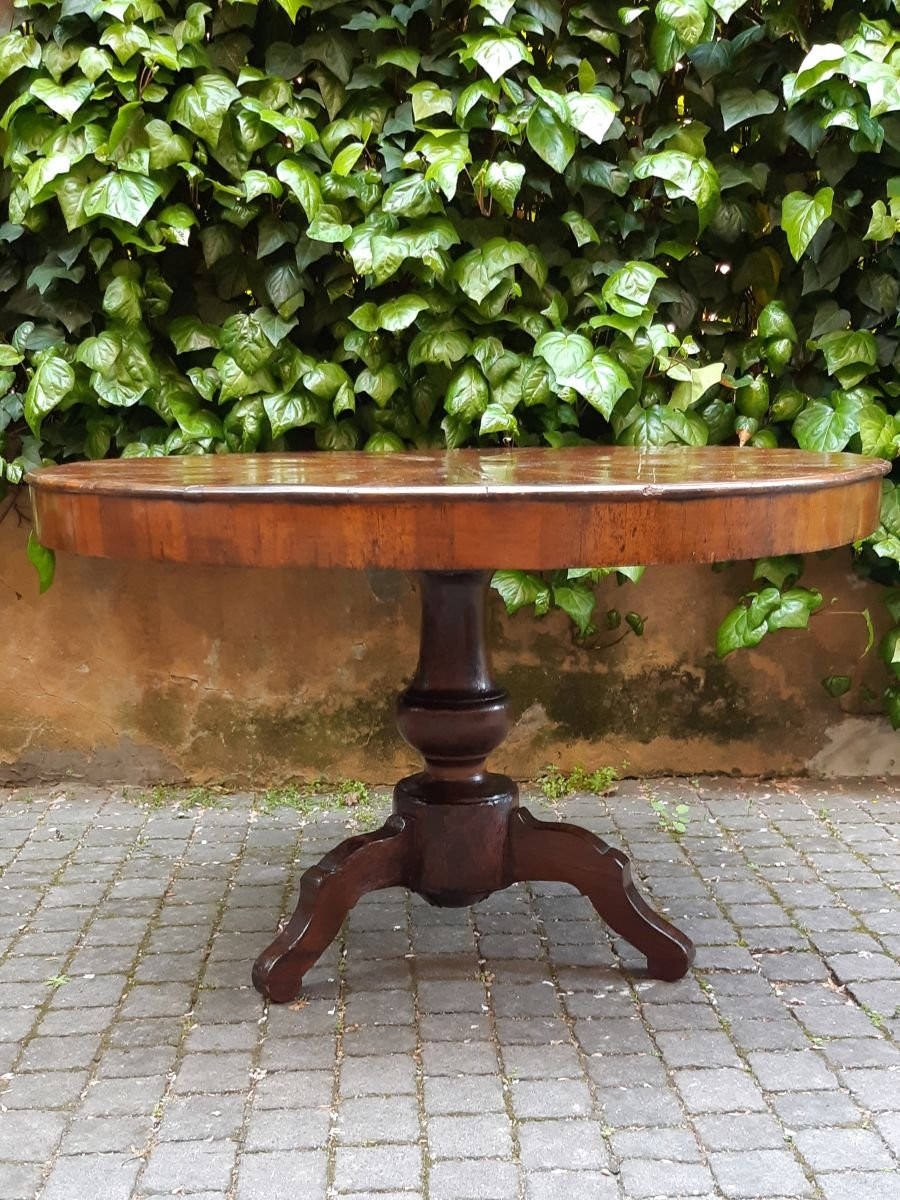 Tavolo tondo antico emiliano lastronato a spicchi-photo-3