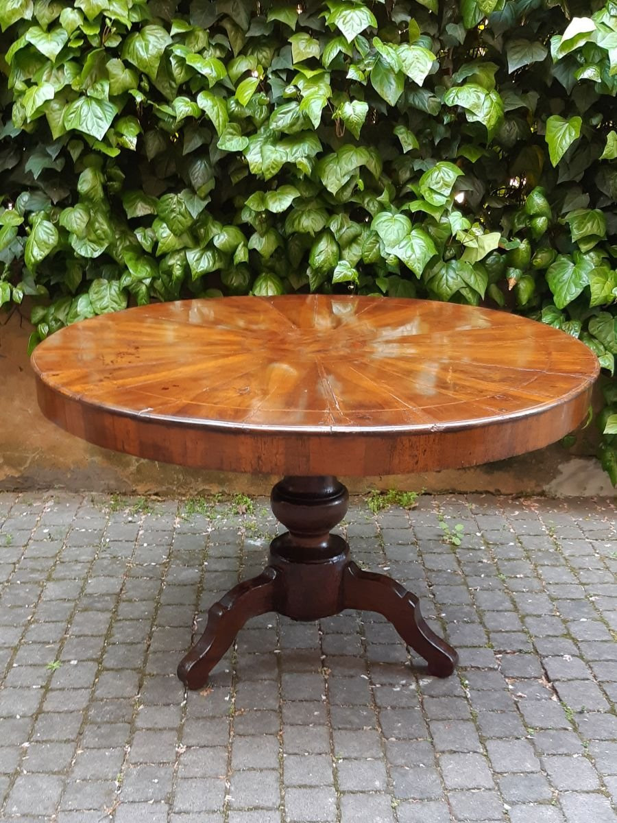 Tavolo tondo antico emiliano lastronato a spicchi-photo-4