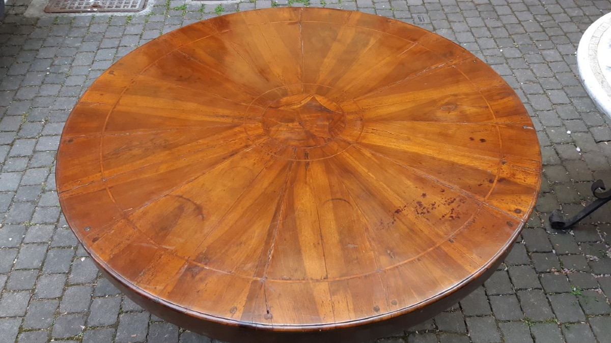 Tavolo tondo antico emiliano lastronato a spicchi-photo-1