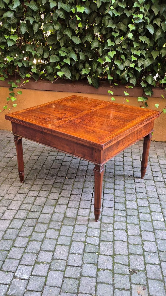 Tavolo antico allungabile in ciliegio filettato con tiretti-photo-6