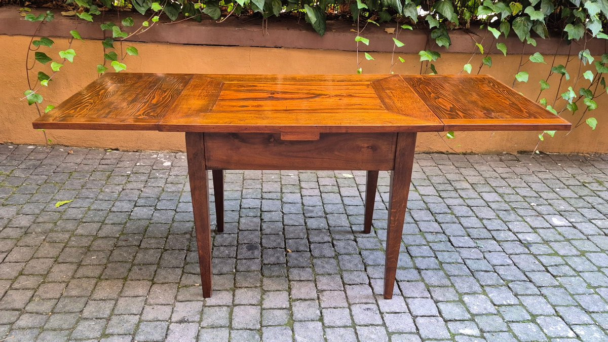 Tavolo piccolo antico allungabile a tiro con piano radicato e filettato-photo-2