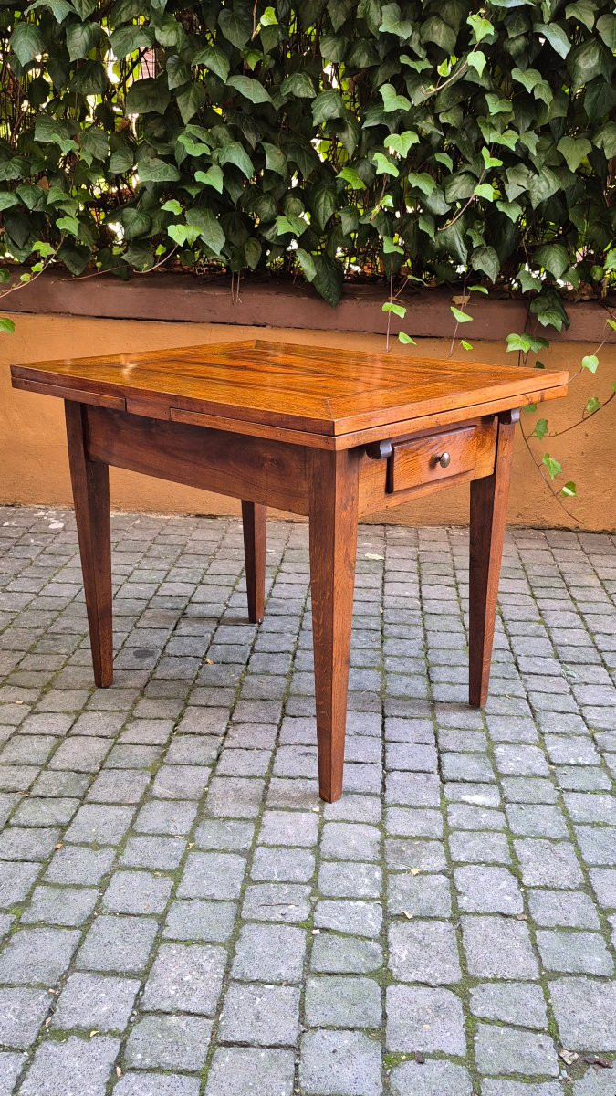Tavolo piccolo antico allungabile a tiro con piano radicato e filettato-photo-4