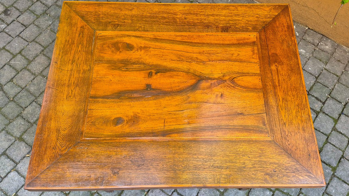 Tavolo piccolo antico allungabile a tiro con piano radicato e filettato-photo-5