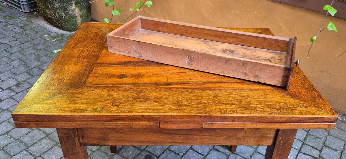 Tavolo piccolo antico allungabile a tiro con piano radicato e filettato-photo-6