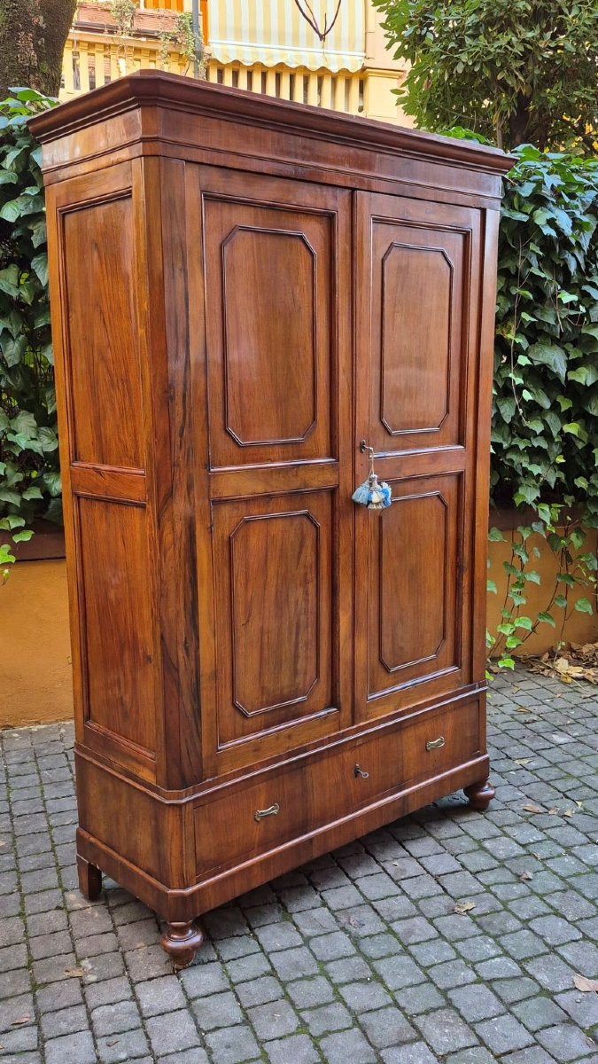 Armadio credenza piccolo antico emiliano lastronato noce-photo-2