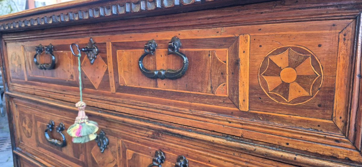 Cassettone canterano antico veneto del '600 intarsiato-photo-5