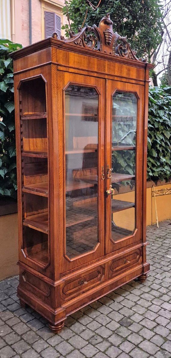 Libreria vetrina antica Luigi Filippo lastronata noce-photo-3