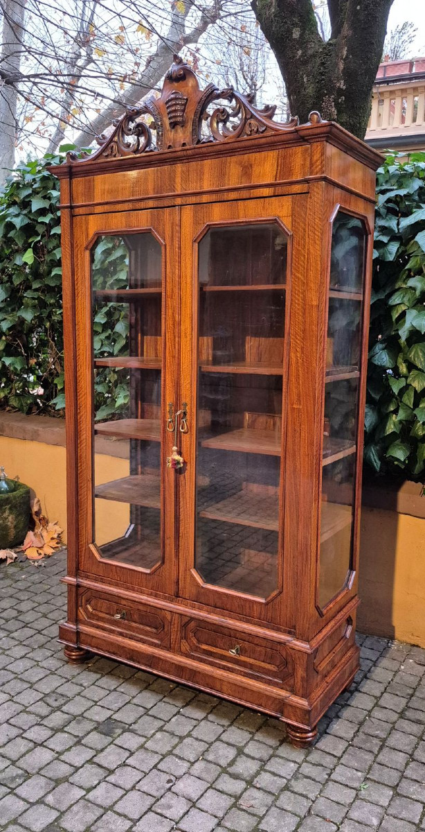 Libreria vetrina antica Luigi Filippo lastronata noce