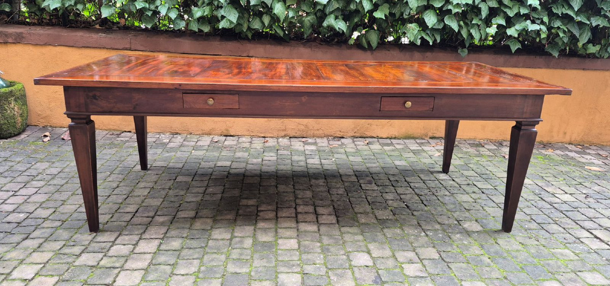 Tavolo da pranzo/riunioni antico emiliano in noce e ciliegio